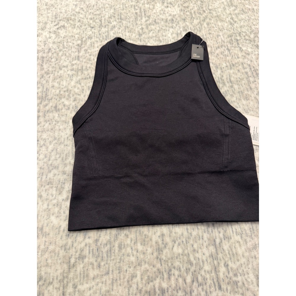 DSG Women Black High Neck Ribbed Seamless Tank Crop Top Low Support NWT size XS